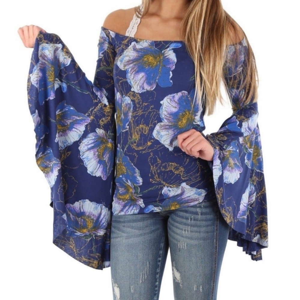 Free people off the shoulder floral bell sleeve top